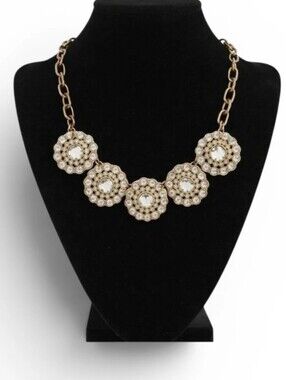 J.Crew Goldtone Flower Necklace w/ White Crystal Rhinestones